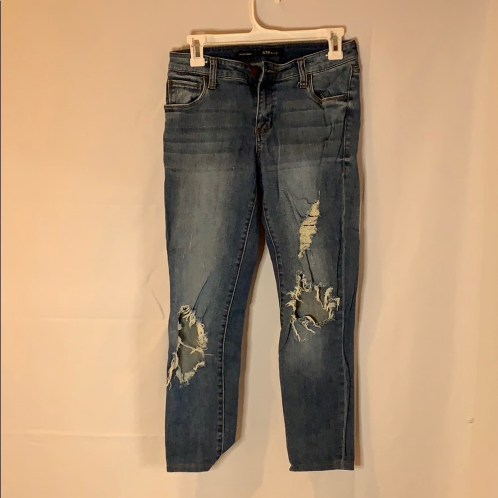 Mid-rise Blue Distressed Skinny Jeans